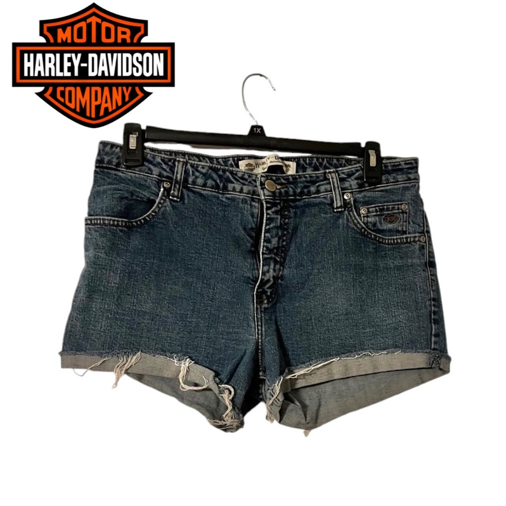 Harley Davidson Vintage Y2K Biker Style Cutoff Blue Jeans Size 16